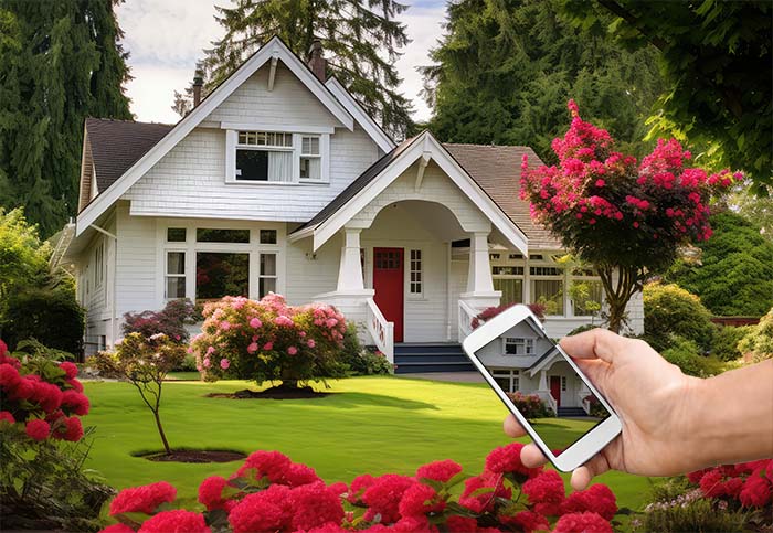 man taking a picture of manicured lawn for how to market your lawn care business